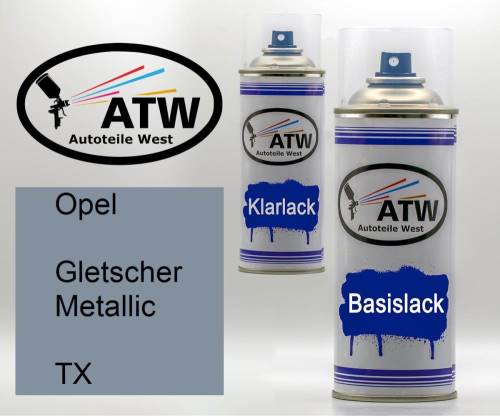 Opel, Gletscher Metallic, TX: 400ml Sprühdose + 400ml Klarlack - Set, von ATW Autoteile West.